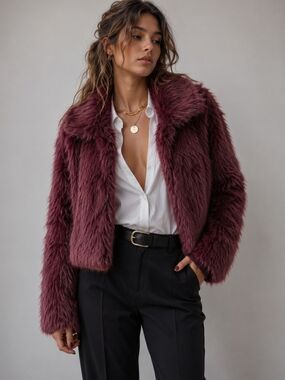 No Boundaries Burgundy Faux Fur Jacket NWT Hook Front Closure Glam Party Large